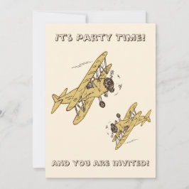 Art Deco Bi-flygplan - gult Party Tid + detaljer Inbjudningar
