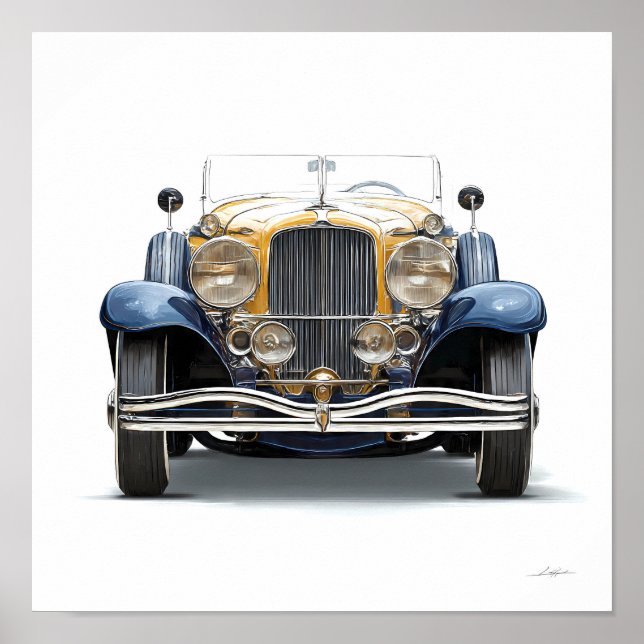 Art Deco bilkonst: Förgylld Roadster Poster (Framsidan)