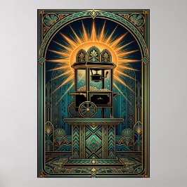 Art Deco Bio Popcornmaskin Guld & Teal Poster