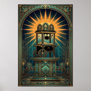 Art Deco Bio Popcornmaskin Guld & Teal Poster