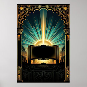 Art Deco Bio Popcornmaskin Guld & Teal Poster
