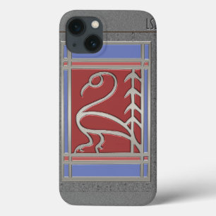 Art Deco Bird och Gräs - Grått Blue - Monogram