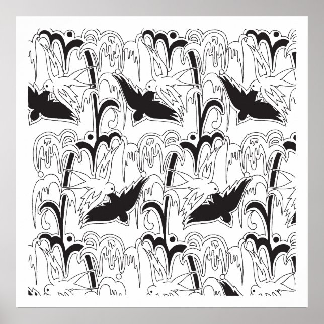 Art Deco Birds Mönster 1920 Poster (Framsidan)