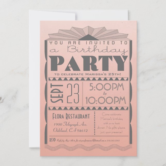 Art Deco Birthday bjudande - Gatsby Stil Ombre Inbjudningar (Framsida)