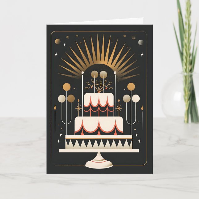 Art Deco Birthday Cake Kort (Framsida)