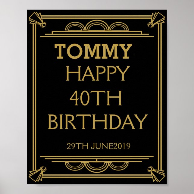 Art Deco BIRTHDAY eller Party Skriv ditt eget märk Poster (Framsidan)