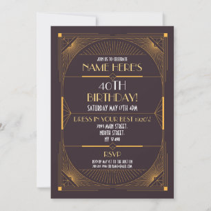 Art Deco Birthday Gatsby Party Black & Guld 1920 Inbjudningar