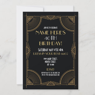 Art Deco Birthday Gatsby Party Black & Guld 1920 Inbjudningar