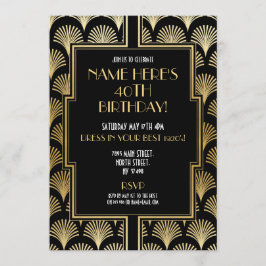 Art Deco Birthday Gatsby Party Black & Guld 1920 Inbjudningar