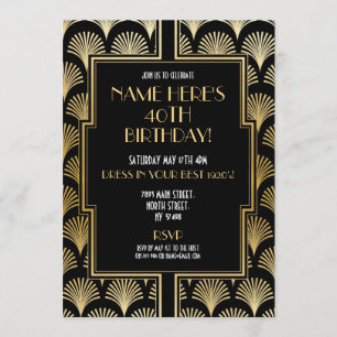 Art Deco Birthday Gatsby Party Black & Guld 1920 Inbjudningar