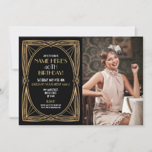 Art Deco Birthday Gatsby Party Guld Photo 1920 Inbjudningar