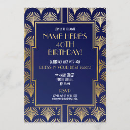 Art Deco Birthday Gatsby Party Navy & Guld Inbjudningar