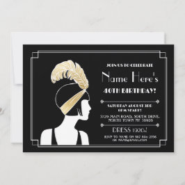 Art Deco Birthday Inbjudan Gatsby Girl Guld 1920