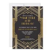 Art Deco Birthday Inbjudan Party Guld