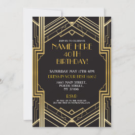 Art Deco Birthday Inbjudan Party Guld