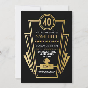 Art Deco Birthday Inbjudan Party Guld