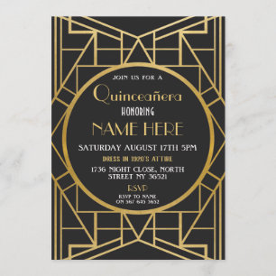 Art Deco Birthday Quinceanera Gatsby Party 1920 Inbjudningar