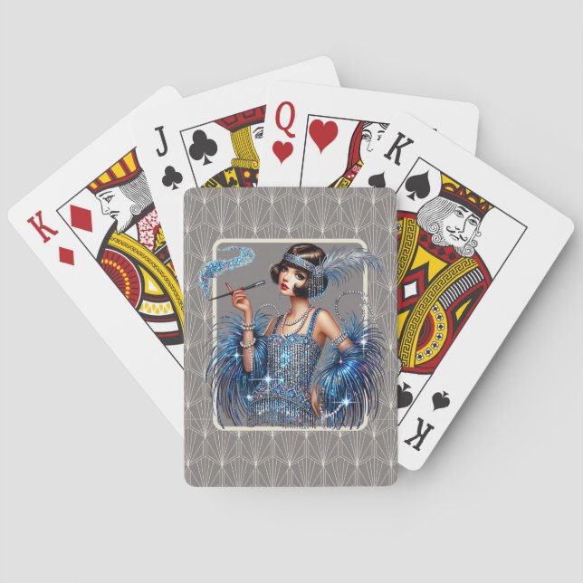Art Deco Blå Flapper Casinokort (Baksidan)