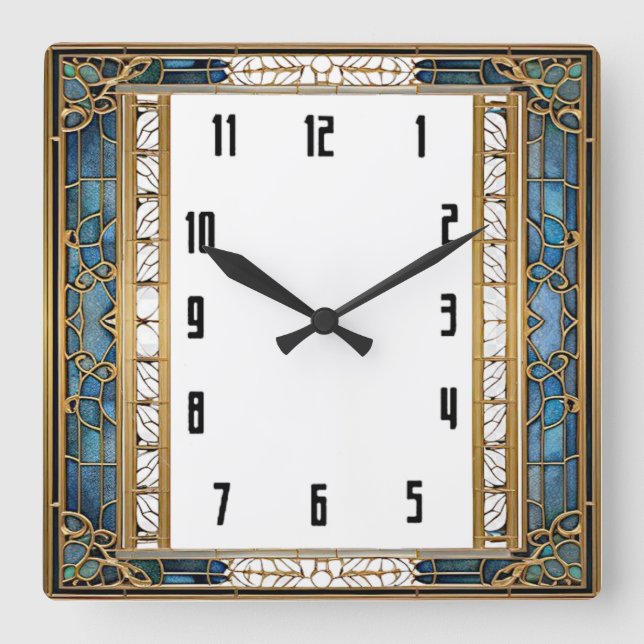 Art Deco Blå Fyrkantig Klocka (Framsida)