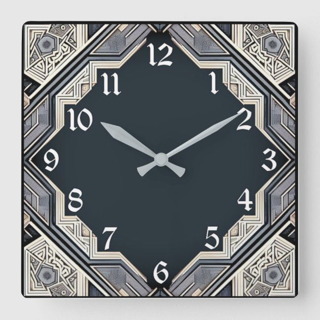 Art Deco Blå Fyrkantig Klocka (Framsida)