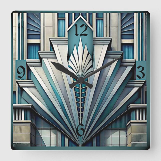 Art Deco Blå Fyrkantig Klocka (Framsida)