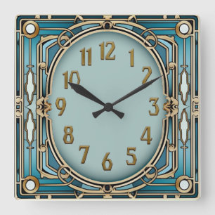 Art Deco Blå Fyrkantig Klocka