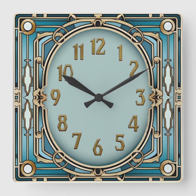 Art Deco Blå Fyrkantig Klocka (Framsida)