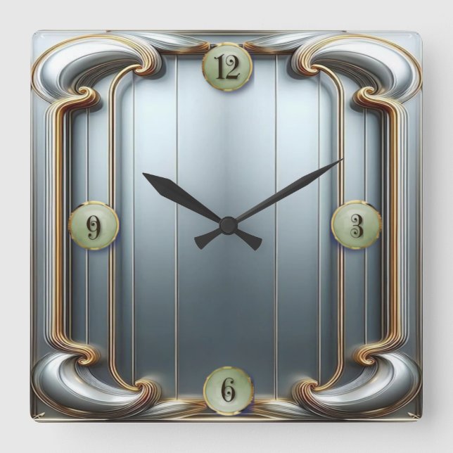 Art Deco Blå Fyrkantig Klocka (Framsida)