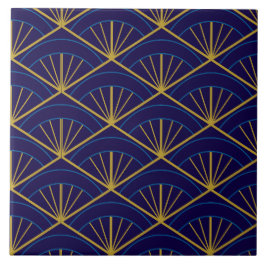 Art Deco Blå Guld Geometrisk Kakelplatta