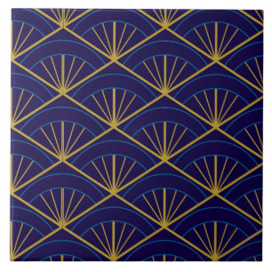 Art Deco Blå Guld Geometrisk Kakelplatta