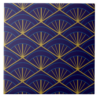 Art Deco Blå Guld Geometrisk Kakelplatta