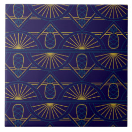 Art Deco Blå Guld Geometrisk Kakelplatta
