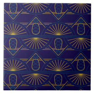 Art Deco Blå Guld Geometrisk Kakelplatta