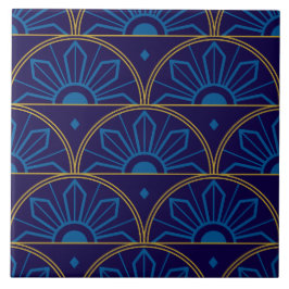 Art Deco Blå Guld Geometrisk Kakelplatta