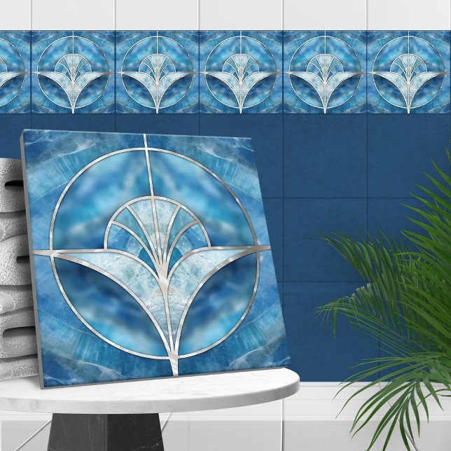 Art Deco - Blå marble & Pearl Kakelplatta (Skapare uppladdad)