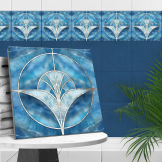 Art Deco - Blå marble & Pearl Kakelplatta