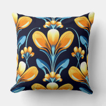 Art Deco blå orange blommor