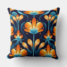 Art Deco blå orange blommor