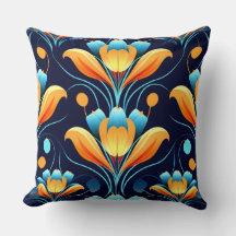 Art Deco blå orange blommor