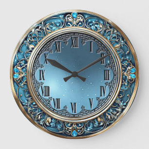Art Deco Blå Stor Klocka