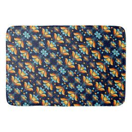 Art Deco-blåa orange blommor Badrumsmatta