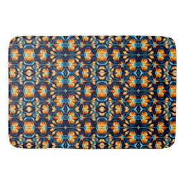 Art Deco-blåa orange blommor Badrumsmatta