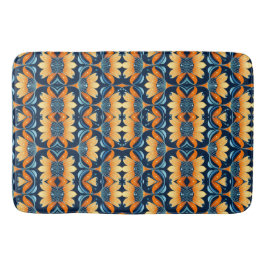 Art Deco-blåa orange blommor Badrumsmatta