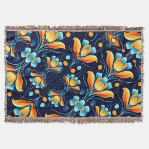 Art Deco-blåa orange blommor Filt
