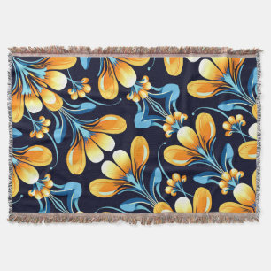 Art Deco-blåa orange blommor Filt