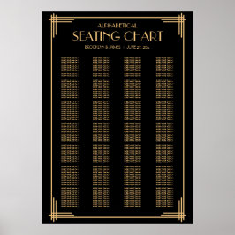 Art Deco Black Alphabetical Bröllop Seatschdiagram Poster