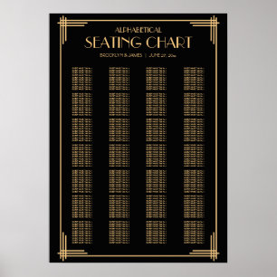Art Deco Black Alphabetical Bröllop Seatschdiagram Poster