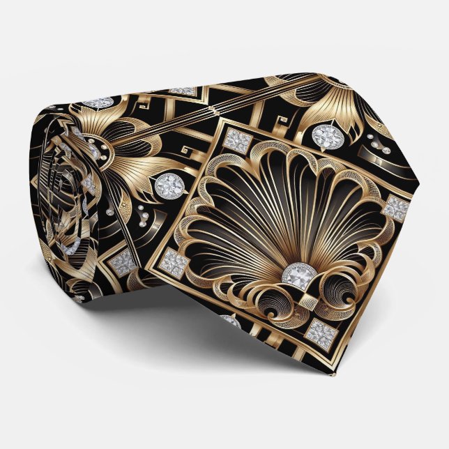 Art Deco Black and Gold Seashell Pattern Neck Tie Slips (Rullad)