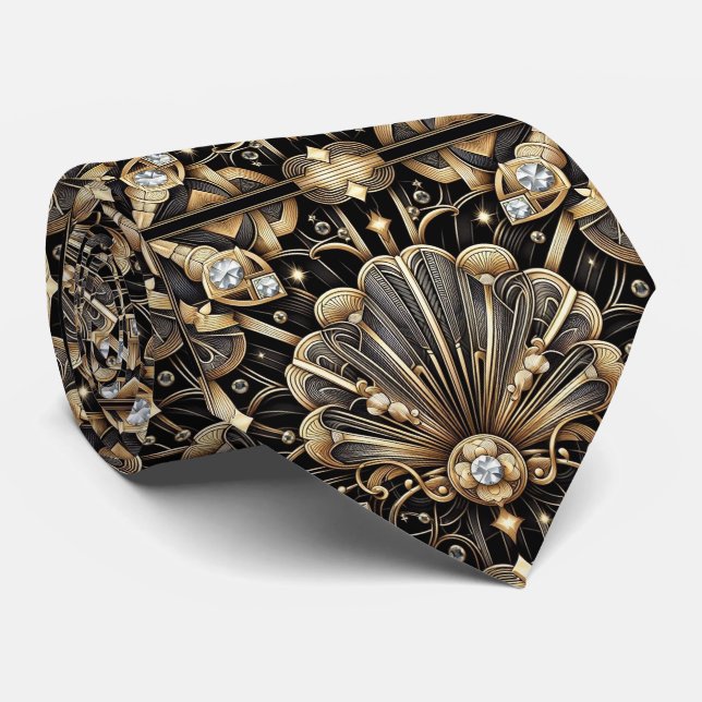 Art Deco Black and Gold Seashell Pattern Neck Tie Slips (Rullad)