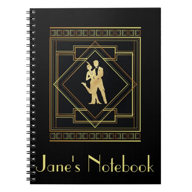Art Deco Black and guld flapper gatsby 1920-talet Anteckningsbok (Framsidan)